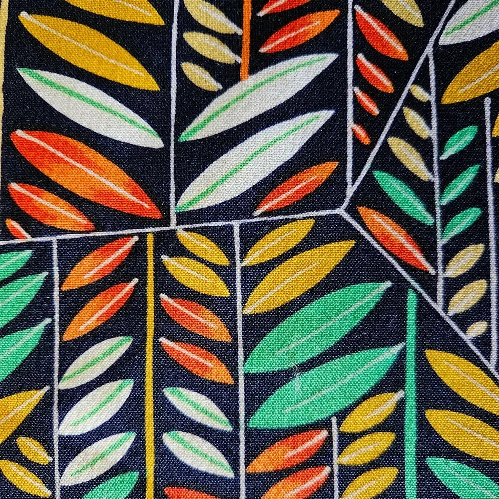 Japanese Kimono Scarf S2787 - Black and Green Leaf Pattern Wool - Picture 3 of 4